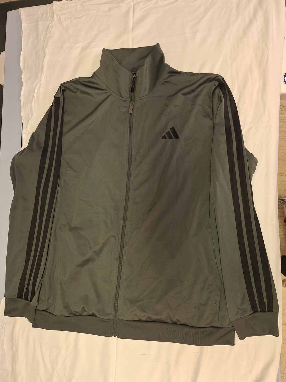 adidas Olive Green Lightweight Track Jacket with Black Stripes
